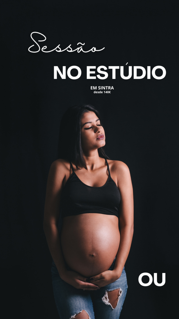 fotografia de uma grávida em fundo fotográfico preto